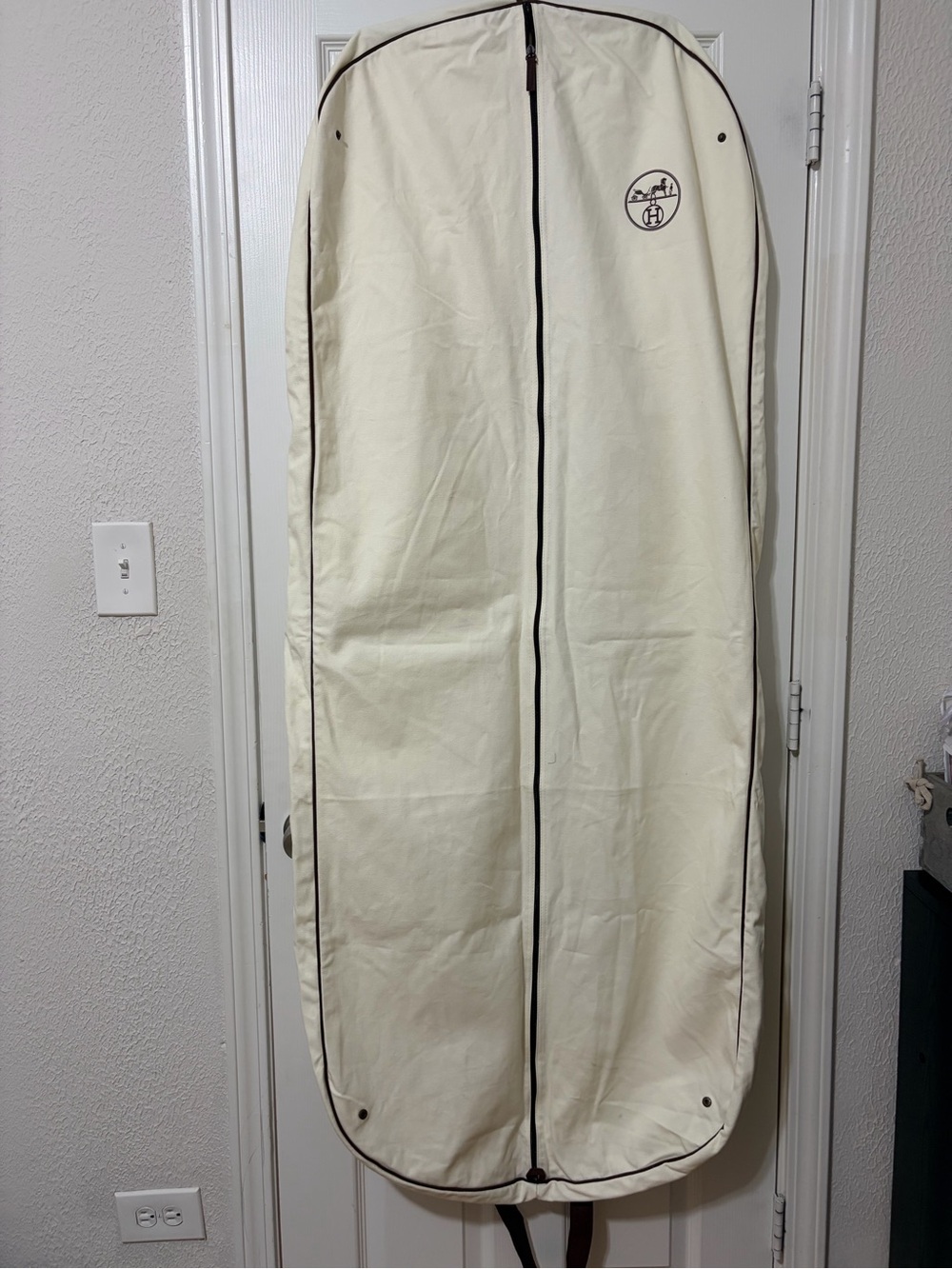 HERMES Travel Creme Storage Garment Bag Dress Cotton Canvas Large Authentic